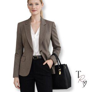 Elie Tahari Brown Virgin Wool Tailored Career Pinstripe Blazer Size 6